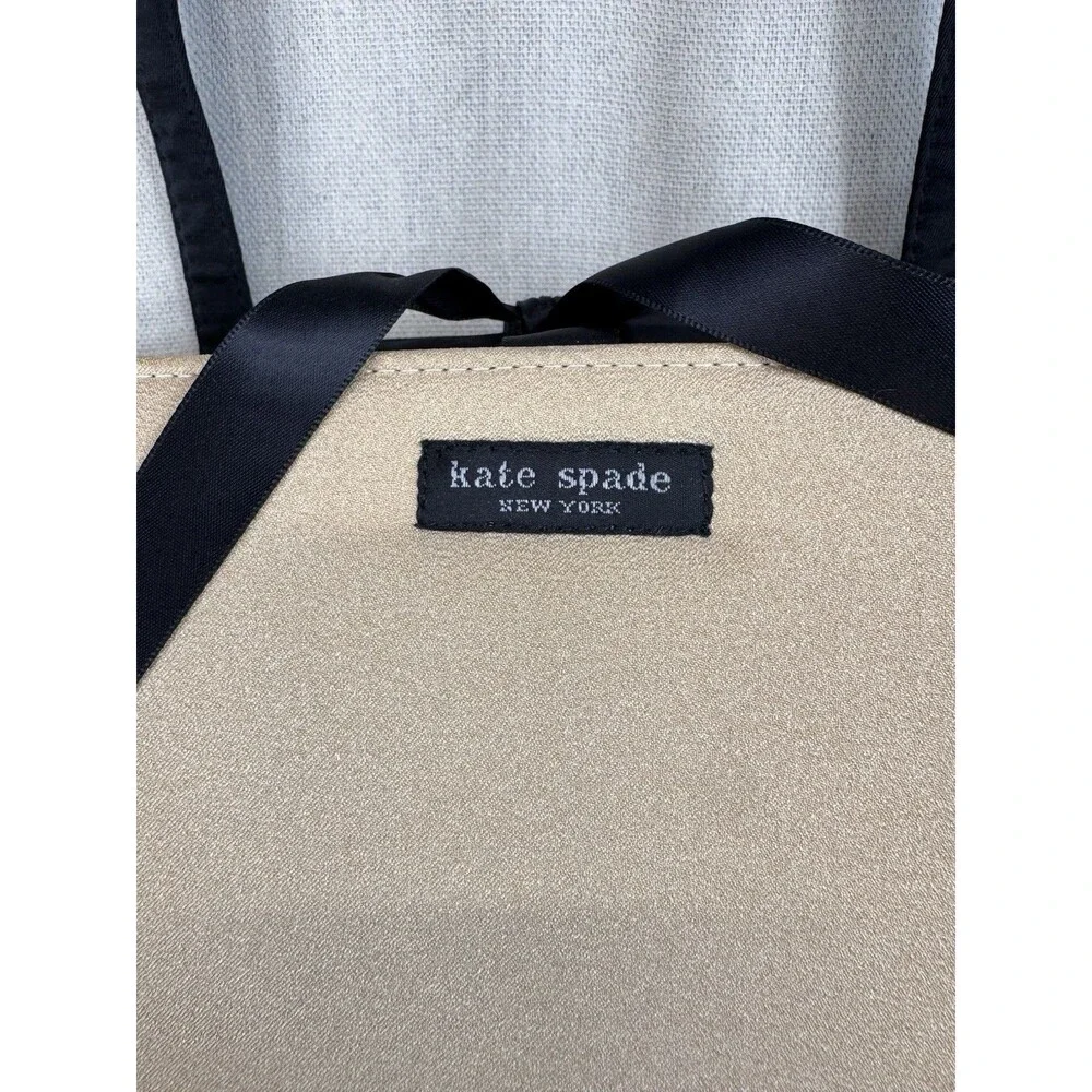 Kate Spade New York Gold Black Tote Bag & Gingham Zip Pouch Bow Canvas Large